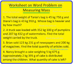 Measuring Mass Measurement Word Problems