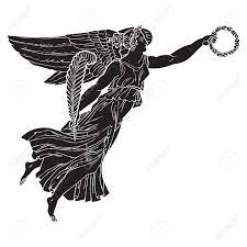 古代ギリシャの翼のある女神のシルエットイラスト。ベクトルは、アンティークの天使を分離しました。黒と白の線画。のイラスト素材・ベクター Image  179156758