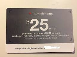 Then click star rewards and link your bronze membership or add your macy's credit card. Macy S Star Pass 25 Off 100 With Macy S Credit Card Expires 2 3 2019 2 99 Picclick