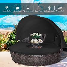 Cushion Black Patio Rattan Round Daybed