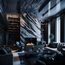 Living Room Marble Wall Fireplace