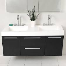 Sitting 17.75 inches off the floor, this happy stool can fit under a make up vanity, bathroom prep table, desk or really, anywhere. Fresca Opulento 54 In Double Vanity In Black With Acrylic Vanity Top In White With White Basins And Mirrored Medicine Cabinet Fvn8013bw The Home Depot