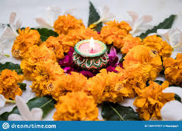 Rangoli Design With Marigold Flower For Diwali Festival