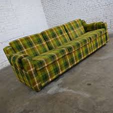 green gold plaid sofa