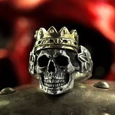 silver skull ring with crown