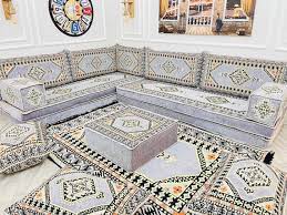8 Thick Gray Color L Shaped Arabic Sofa