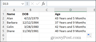 calculate age from date of birth in excel