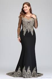Designer Plus Size Evening Dresses Sheer Long Sleeve Black With Gold Lace Appliques Illusion Back Mermaid Prom Party Gowns Cps404 Evening Dresses Usa