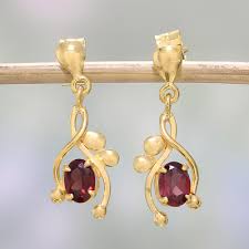 22k gold plated garnet dangle earrings