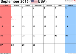 September 2015 Calendars For Word Excel Pdf