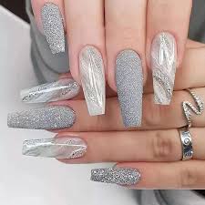 nails grey marble false nails