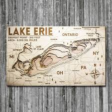 Lake Erie Great Lakes Wood Map 3d Topographic Wood Chart