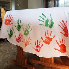 kids handprint diy tablecloth for