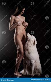 Nude women with dog stock image. Image of color, background - 50182239