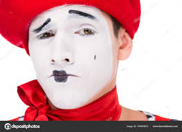 portrait grimacing mime makeup isolated