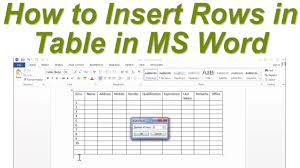 shortcut key to insert rows in table in