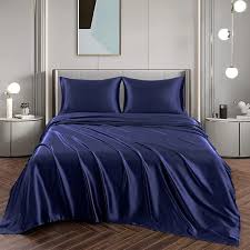 Silky Soft Satin Bed Sheets Navy Satin