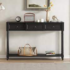 52 In Espresso Standard Rectangle Wood Console Table With 3 Drawers