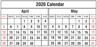 Free April May 2020 Printable Calendar Templates