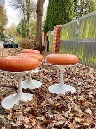 Metal And Leather Modernist Stools By