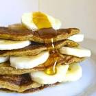 banana yogurt pancakes with peanut butter maple syrup