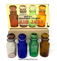 vintage set of 4 colored glass jars