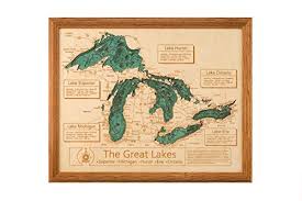 Rochester Area Lake Ontario Monroe County Ny 3d Map 16 X 20 In Honey Oak Frame Laser Carved Wood Nautical Chart And Topographic Depth Map