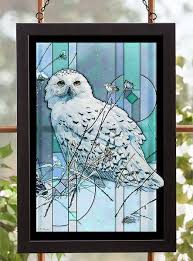 Snowy Owl Art Glass Window Panel