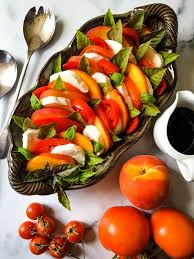 fresh peach and tomato caprese salad