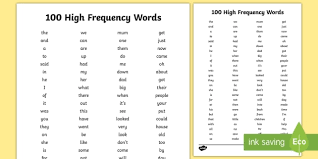 Free 100 High Frequency Words List Teacher Made