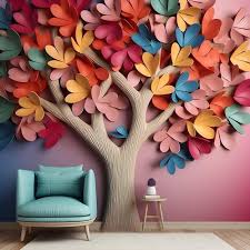 A Colorful Wall Mural With A Tree Made