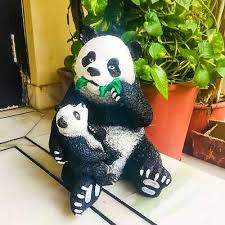 Cute Panda With Baby Animal Statue