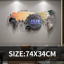 Map Digital Wall Clock Large Decorative
