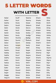 useful 5 letter words with s in english