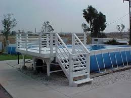 Most people that go this route choose the larger 5'x13′ curved deck kit shown in the images to the right. 8 X 12 Above Ground Pool Deck Solid 2x6 Deck Boards 4x4 Posts Pvc Rails Modular Swimming Pool Decks Above Ground Swimming Pools Above Ground Pool Decks