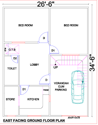 East Facing 2bhk House Plan According