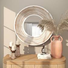 Round Frameless Cream Wall Mirror