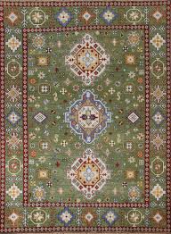 green geometric kazak oriental area rug