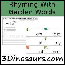 3 dinosaurs rhyming with garden words