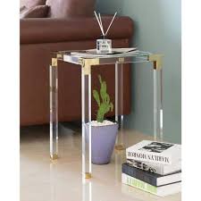 Square Acrylic Gold Metal Modern Tempered Glass End Side Table
