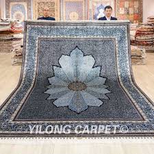 8x10ft handknotted silk area rug blue