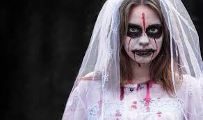 zombie woman in wedding dress with veil