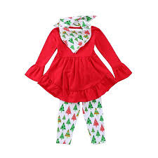 Christmas Baby Clothes Set Toddler Girl Clothes Ruffles Irregular Mini Dress Tops Long Pant Scarf 3pcs Clothing Outfit Set