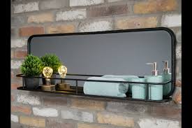 Industrial Black Mirror With Shelf Wall