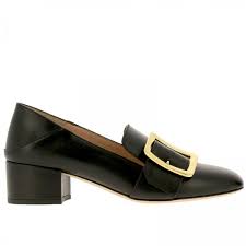 Janelle Shoes In Smooth Leather With Maxi Metal Buckle And Foldable Heel
