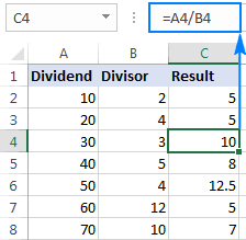 how to divide in excel and handle div
