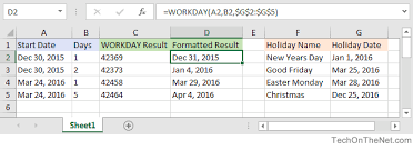 ms excel how to use the workday