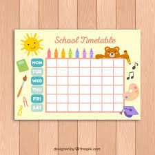 Cute School Timetable Template For Kids Vector Free Download