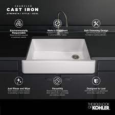 I made a decision to get the 33 kohler whitehaven sink for my kitchen remodel, but then started having second thoughts. Kohler Whitehaven Farmhouse Self Trimming Apron Front Cast Iron 33 In Single Bowl Kitchen Sink In White K 5827 0 The Home Depot