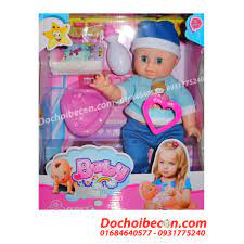 Búp bê Baby Doll bình sữa bé trai đội nón 1199: Biết nói, uống nước, đi vệ  sinh (tè), mắt nhắm mở, da mặt và tay mềm